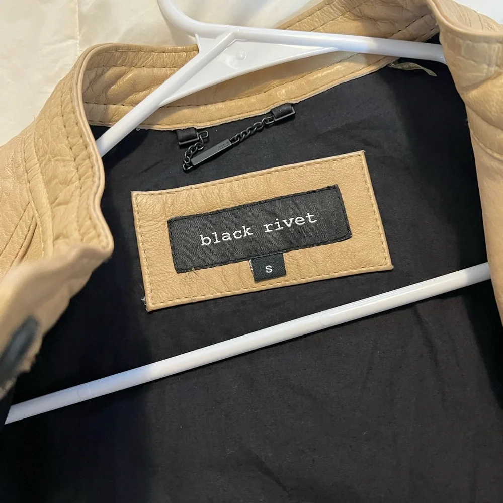 Tan Leather Jacket with Black Accents - Picture 3 of 5